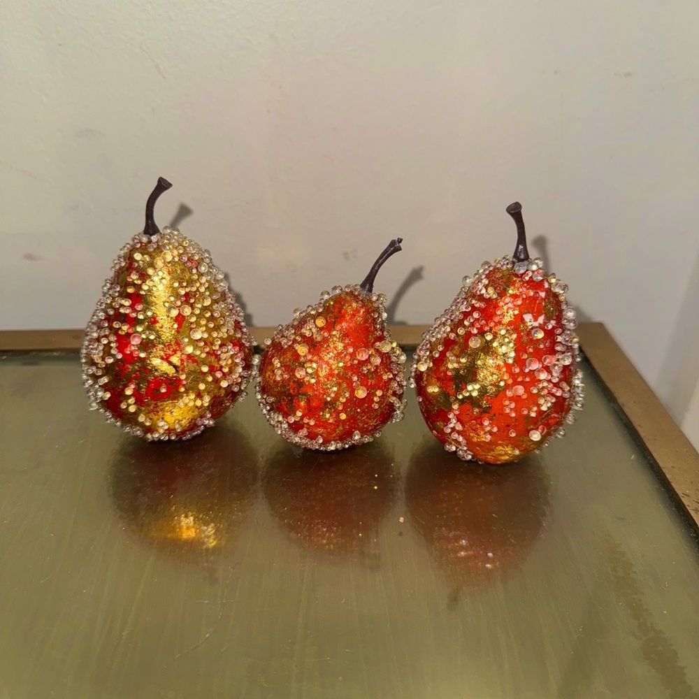 Vintage Beaded Faux Fruit Pear Centerpiece Decor Lot of 3